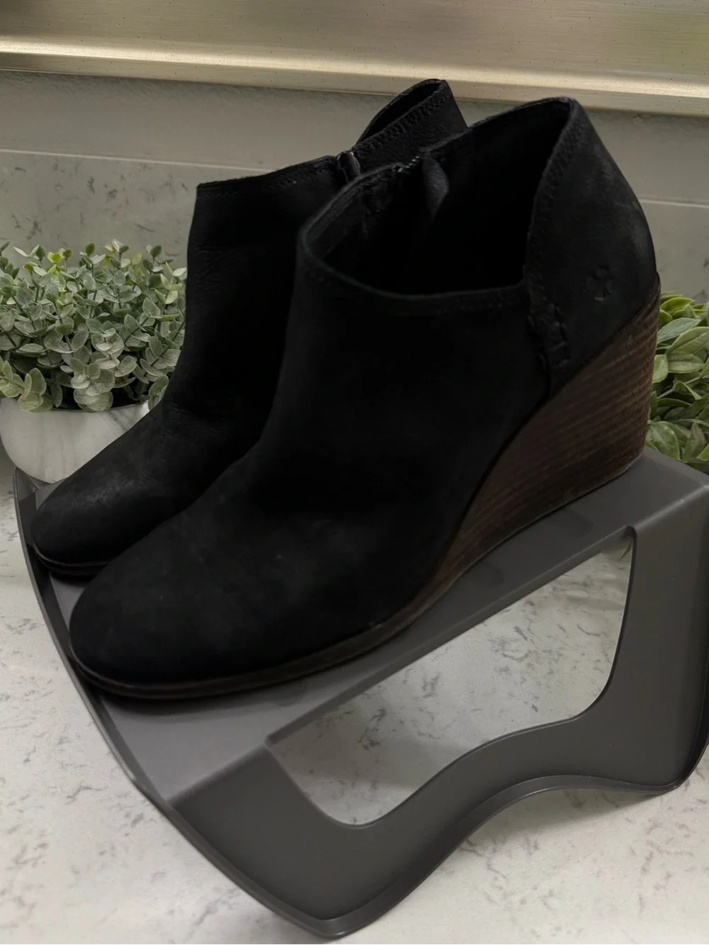 Lucky Brand Zemlin Wedge Bootie V-Notch Cutout Accent